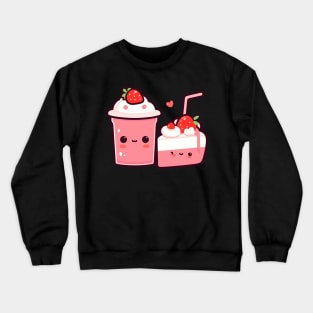 Kawaii Strawberry Ice Cream and Strawberry Cake with Hearts | Cute Kawaii Food Crewneck Sweatshirt